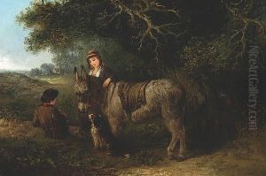 Donkey With Children And A Dog by Edward Robert Smythe