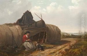 Gypsy Woman With Her Dog Before A Tent by Thomas Smythe