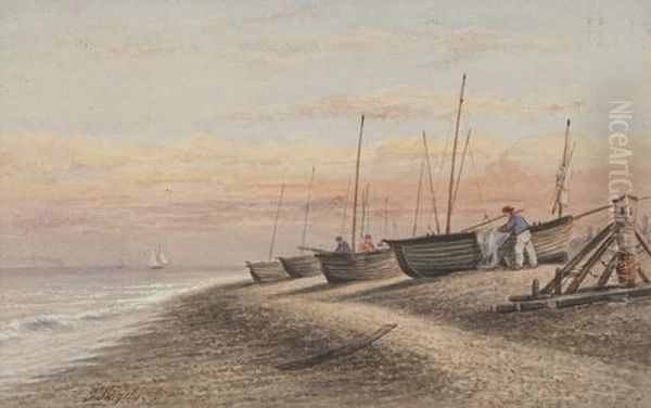 Coastal Scene With Fishing Boats On The Shore - view 1