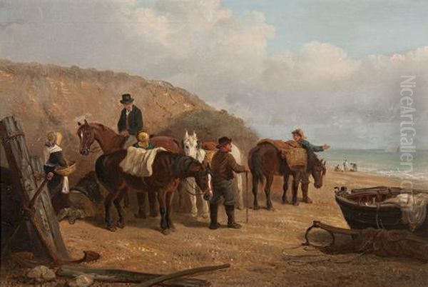Figures, Horses And A Boat On A Foreshore - view 1
