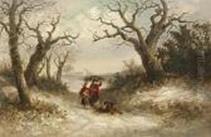 A Family Gathering Faggots And Holly In A Snow Covered Landscape by Thomas Smythe