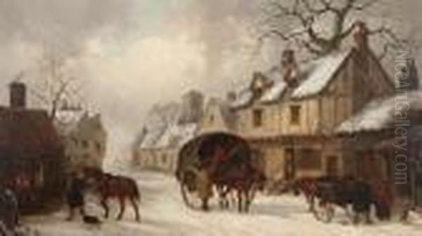 Carts In A Village Street In The Snow, A Forge To The Left - view 1