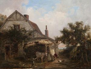 Farmstead With Chickens And Donkey by Thomas Smythe