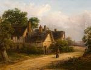 Lady In A Cloak On A Country Road Besidetimber Framed Cottages
