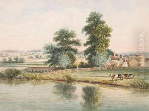 Cattle Before A Farmhouse With Steam Trainbeyond