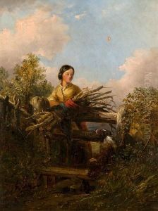 Girl Gathering Firewood Beside A Stile
