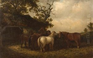 Horses Beside A Barn by Thomas Smythe
