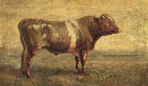 A bull in pasture by English School