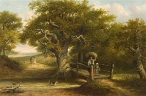 Mother And Child Crossing The Footbridge by Thomas Smythe