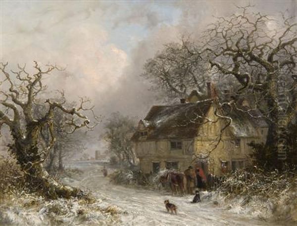 Figures And Animals Before A Farmhouse In A Snow Covered Landscape - view 1