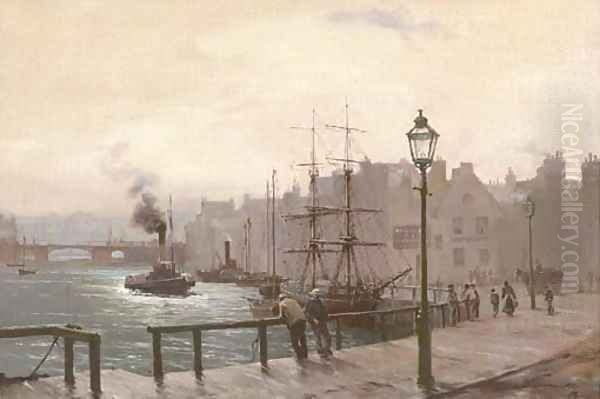 A busy harbour, figures on the quay in the foreground - view 1
