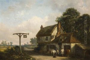 Figures And Horses Outside The Swan Inn