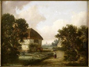 A Wooded Landscape With Figure By A Duck-pond by Thomas Smythe
