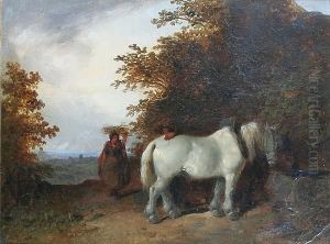 Horse And Figures On A Wooded Track Horse And Figures On A Wooded Track