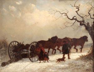 Winter Scene With Figures And Timber Cart by Thomas Smythe