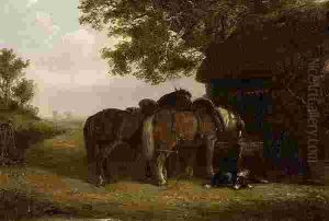Carthorses Drinking At A Trough by Thomas Smythe