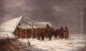 Winter Landscape With Figures And Horses by Thomas Smythe