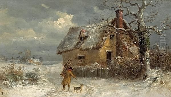 A Winter Scene With A Figure 
Carrying Firewood To A Cottage; Also A Companion Winter Landscape (a 
Pair) - view 1