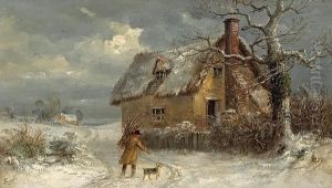 A Winter Scene With A Figure
Carrying Firewood To A Cottage; Also A Companion Winter Landscape (a
Pair) by Thomas Smythe