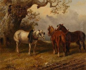 Plough Horses Resting Beneath An Old Oak by Thomas Smythe