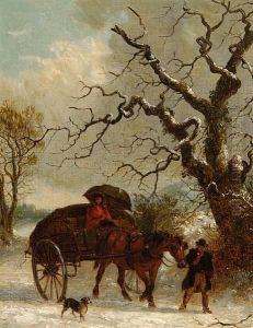 A Countryman And His Dog Leading A Cart In The Snow by Thomas Smythe