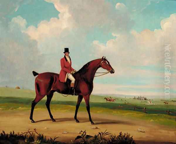 A huntsman on horseback with a hunt beyond - view 1