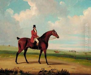 A huntsman on horseback with a hunt beyond
