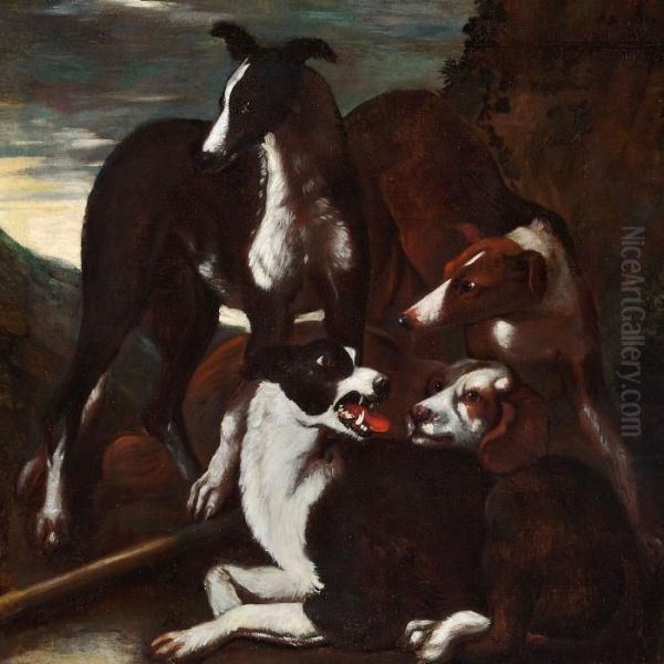 Mountainous Landscape With Fierce Hunting Dogs - view 1
