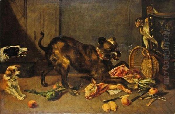 Lot 147 : Atelier De F. Snyders, Ecole Flamande Du Xviie -chien Poursuivant Un Singe... - view 1