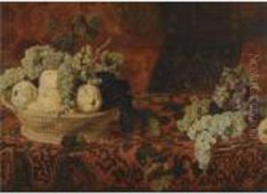 A Still Life With A Basket Of Grapes And Pears On An Ornatecarpet