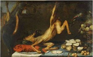 Bodegon De Caza Con Ciervo Y Pavo Real by Frans Snyders