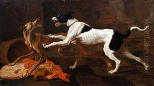 Zwei Hunde Streiten Sich Um Schlachtabfalle