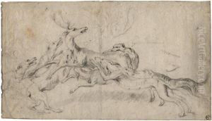 Ein Hirsch, Von Hunden Angefallen by Frans Snyders