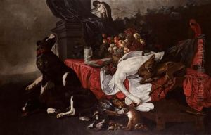Natura Morta Con Frutta, Selvaggina, Due Cani, Pappagallo E Scimmia by Frans Snyders