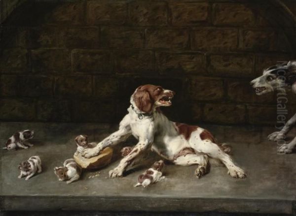 A Dog Defending Its Pups, In An Alcove - view 1