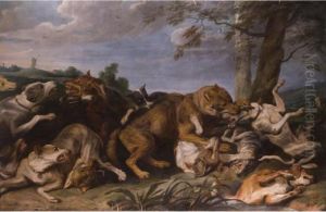 Die Hundemeute Im Kampf Mit Den Wolfen