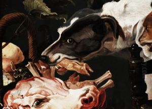 Stilleben Mit Kalbskopf, Fruchten Und Jagdhunden