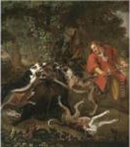 A Huntsmen And Dogs Attacking A Wild Boar by Frans Snyders