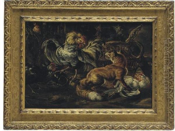 A Cockerel Fighting A Fox - view 1