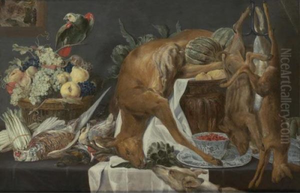 Banquet Of Life With A Deer, Two Boars, A Dog, A Basket Of Fruit With A Parrot And Bowl - view 1