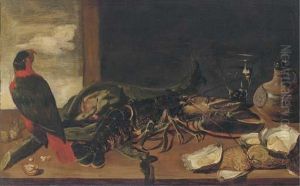 A Parrot, A Lobster, An Artichoke, Oysters, A Roemer Of Wine And Aflask On A Ledge