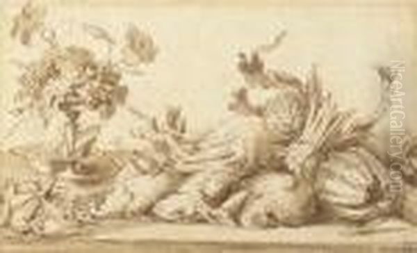 A Still Life With Birds, Rabbits And Vegetables, With A Plate And Atazza With Grapes - view 1