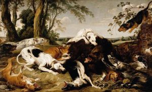 Hounds Bringing Down A Boar by Frans Snyders