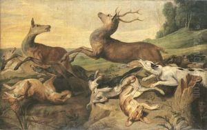 Dogs Hunting Deer In A Landscape by Frans Snyders