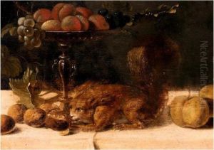 Still Life Of A Gilt Tazza With Peaches And Grapes, Together With A Squirrel And Walnuts by Frans Snyders