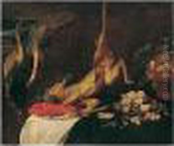 Game Larder Still Life With
Deer, Peacock, Lobster, A Dish Of Oysters And A Basket Of Fruit - view 1