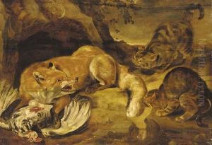 A Fox Defending Its Kill From Wild Cats by Frans Snyders