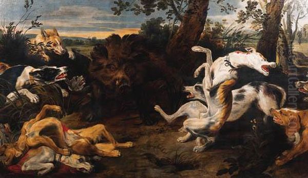 Hounds Attacking A Boar - view 1