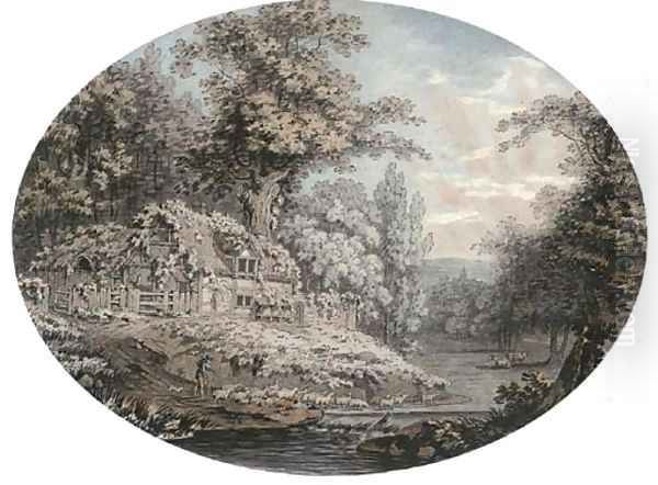 A shepherd droving his flock - view 1