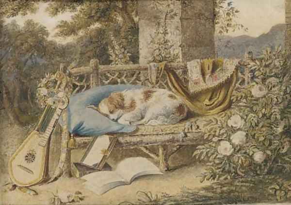 A spaniel on a bench - view 1